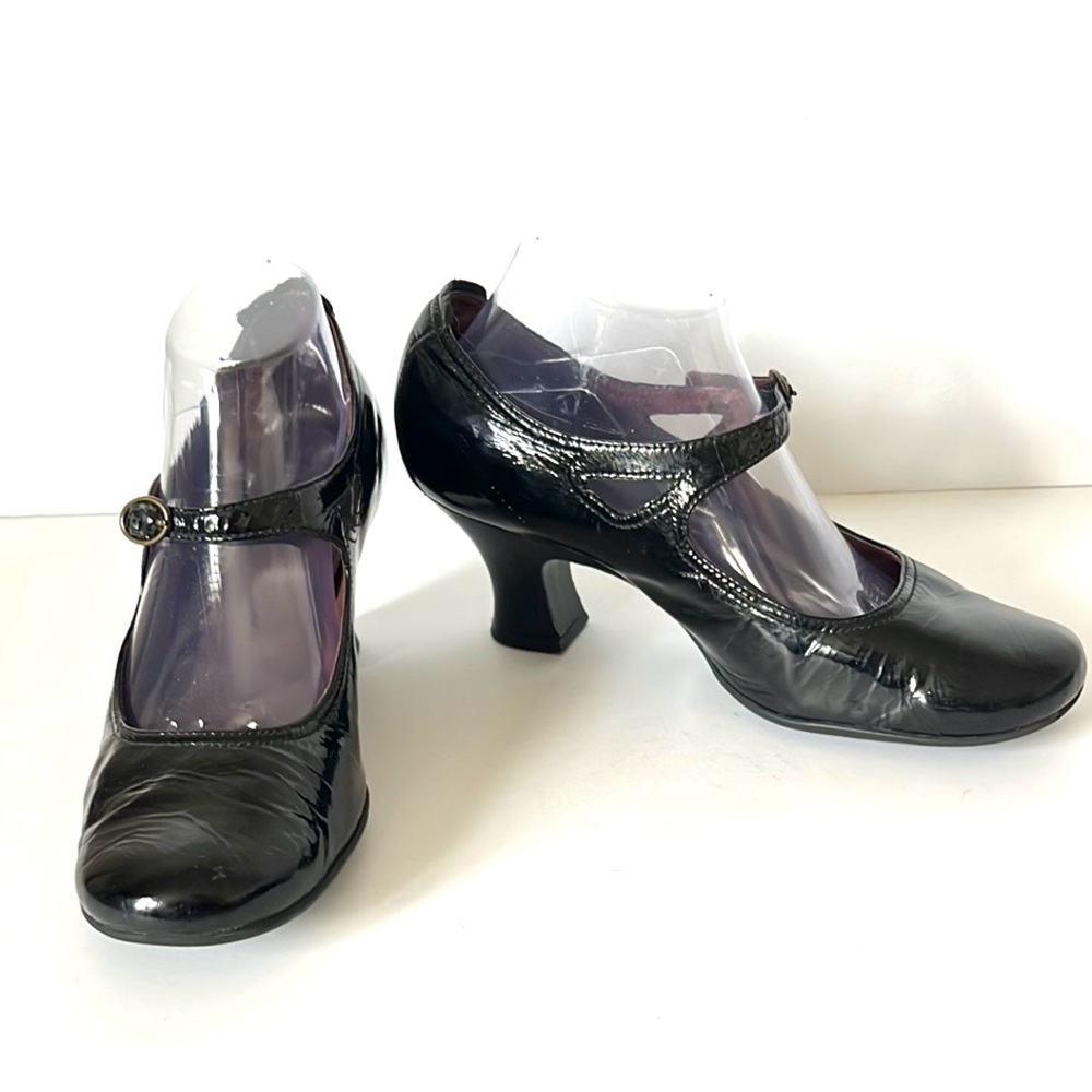 Clarks Indigo Black Patent Leather Mary Jane Pumps Heels Shoe Retro Size 9M - Picture 10 of 16
